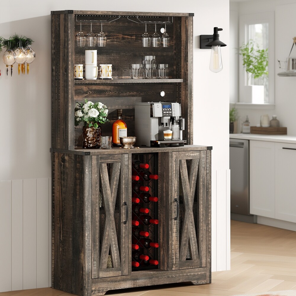 Moasis Bar Cabinet with Wine Rack LED Lights  Sideboard Buffet Storage Cabinet