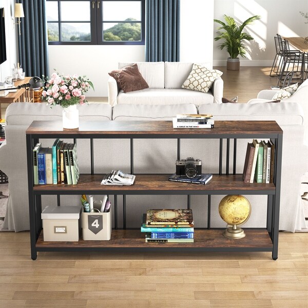 Vintage Brown 3 Tiers Console Table， 70.9