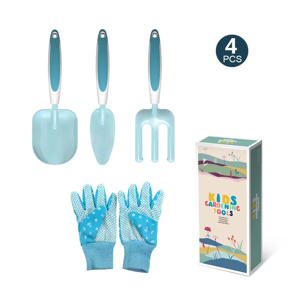 Wholesales Children Child Garden Hand Tool Set 4 6 9 Plastic Toy With Gloves Apron Shovel Rake For Kids Ages 4 8 Outside Gifts