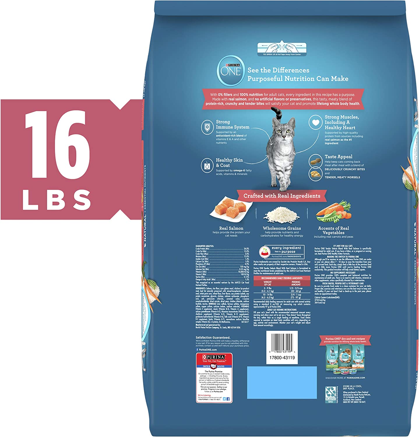 Purina ONE Natural Dry Cat Food Tender Selects Blend With Real Salmon - 16 lb. Bag