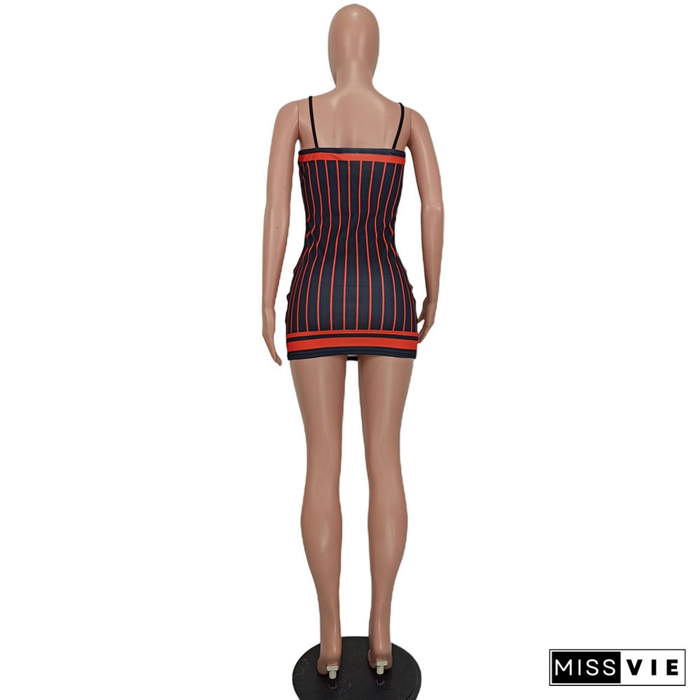 Y2K Striped Print Bodycon Strap Mini Dress