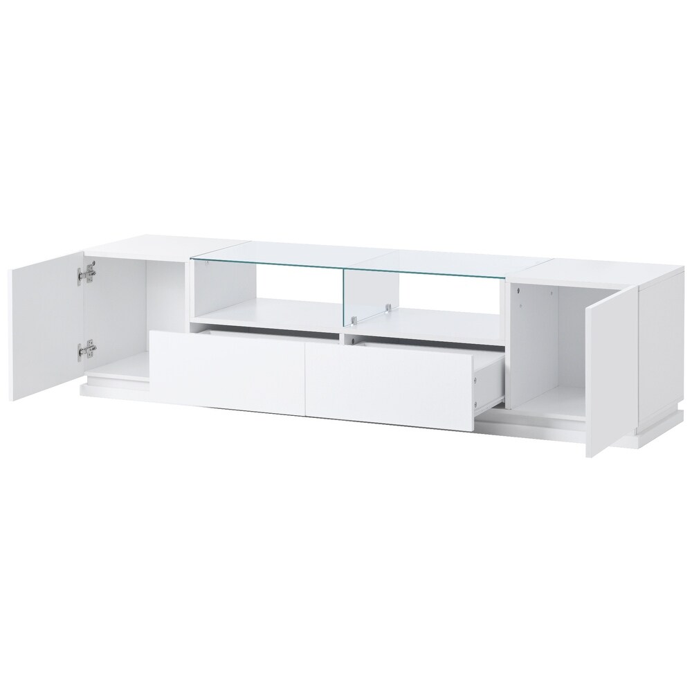 TV Stand with Tempered Glass  Modern High Gloss Entertainment Center for TVs Up to 70\