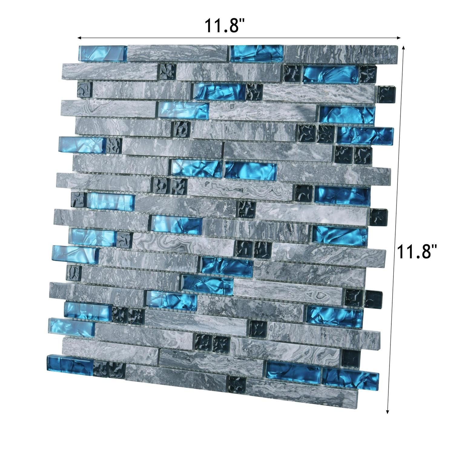 Art3d Decorative Stone Glass Tile 12 x 12 for Kitchen Backsplash or Bathroom Backsplash (5-Pack)