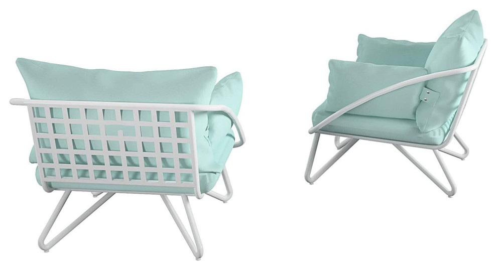 Set of 2 Outdoor Lounge Chair  Geometric Frame With Cushioned Seat   Midcentury   Outdoor Lounge Chairs   by Decor Love  Houzz