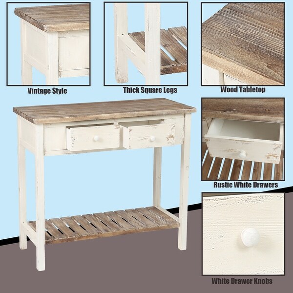 Distressed White and Brown Wood 2-drawer Console Table - 31.5