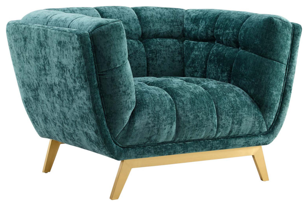 Unique Accent Chair  Angled Gold Legs  Soft Teal Velvet Seat With Deep Tufting   Contemporary   Armchairs And Accent Chairs   by Declusia  Houzz