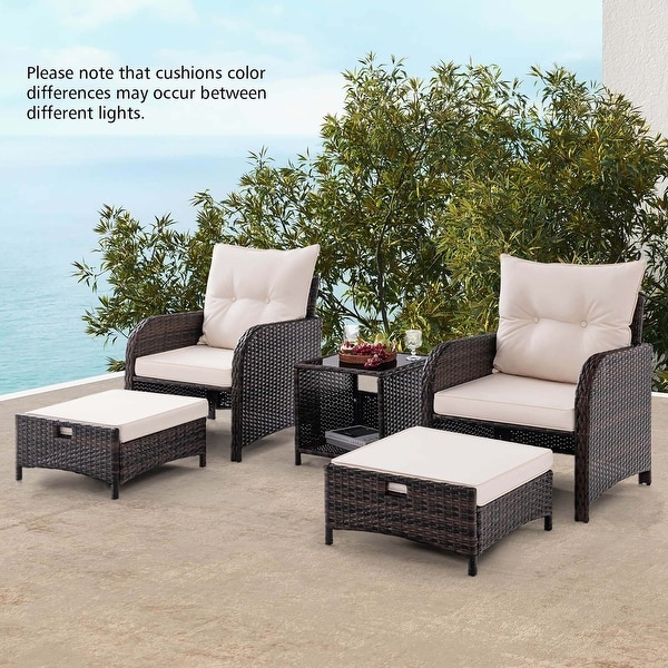 Costway 5 PCS Patio Conversation Set with 2 Chairs 2 Ottomans and 1