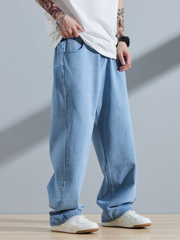 Men Slant Pocket Straight Leg Jeans