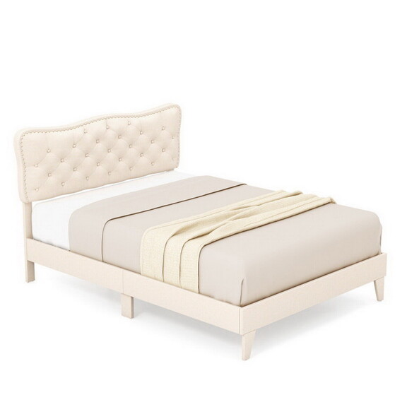 Costway Full Size Bed Frame with Nail Headboard an...