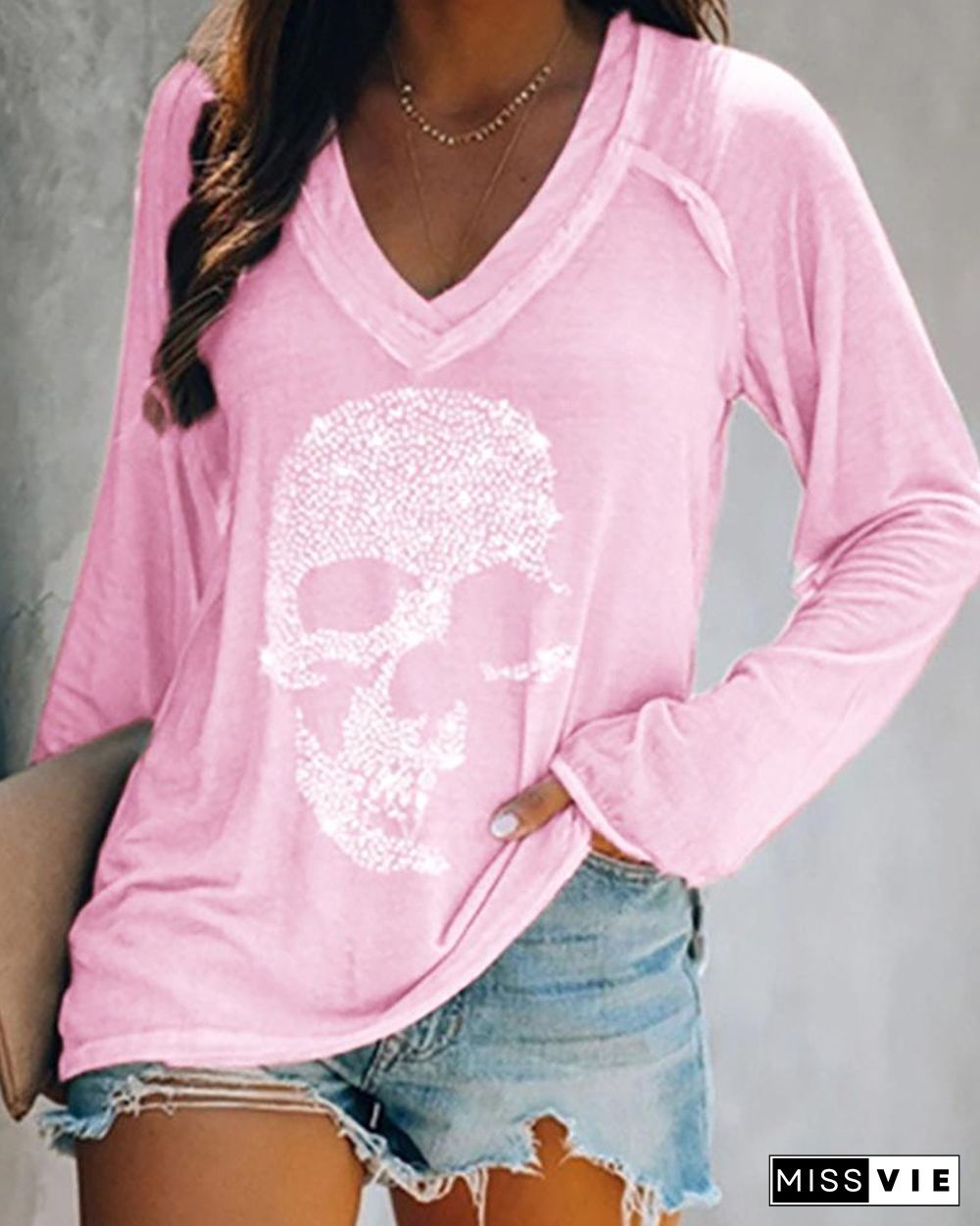 Studded Long Sleeve Casual T-shirt P15638