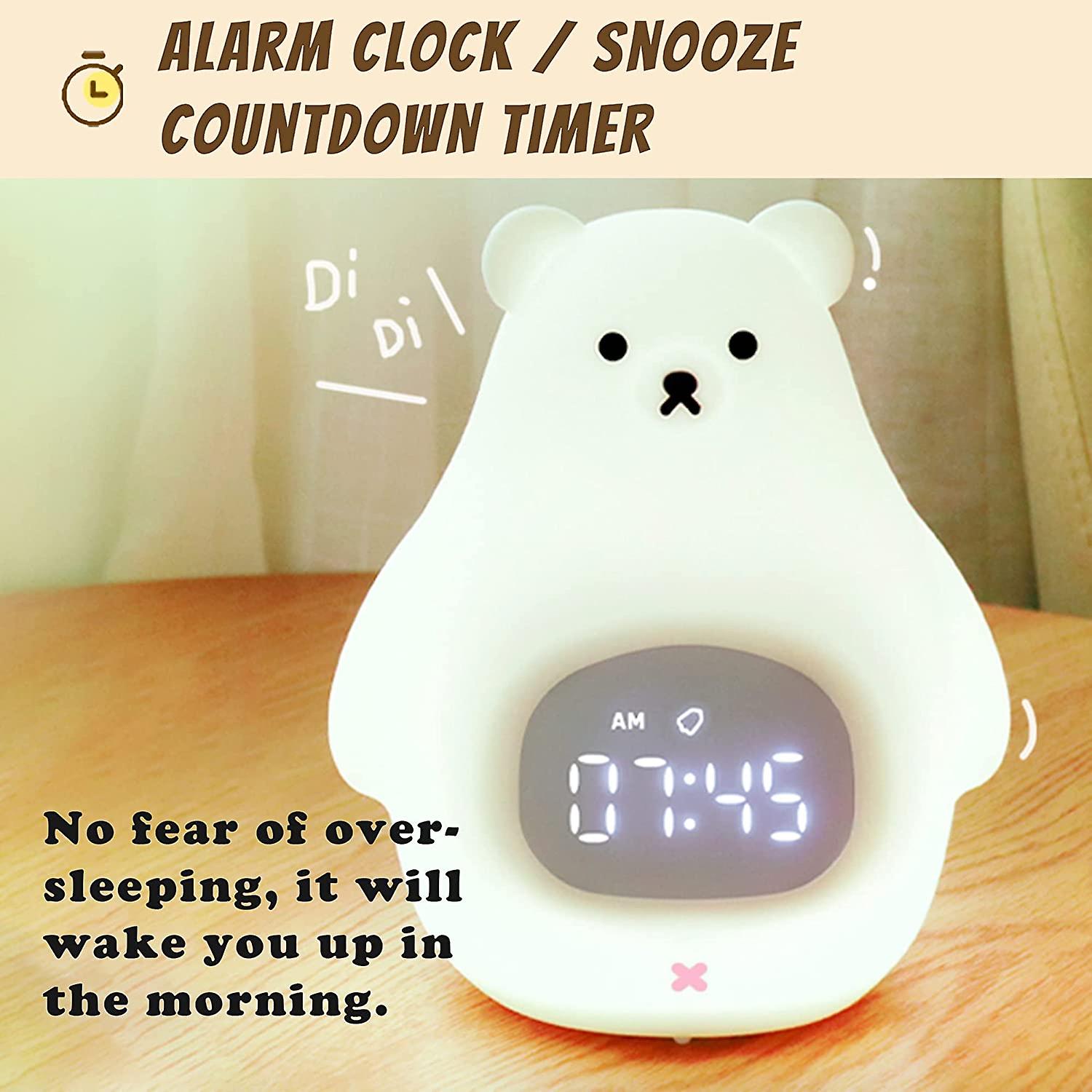 Bear Night Light， Cute Kids Alarm Clock， Soft Bpa-free Silicone Portable Nursery Lamp， Children Usb Rechargeable Nightlight For Girls Boys Toddler Bir