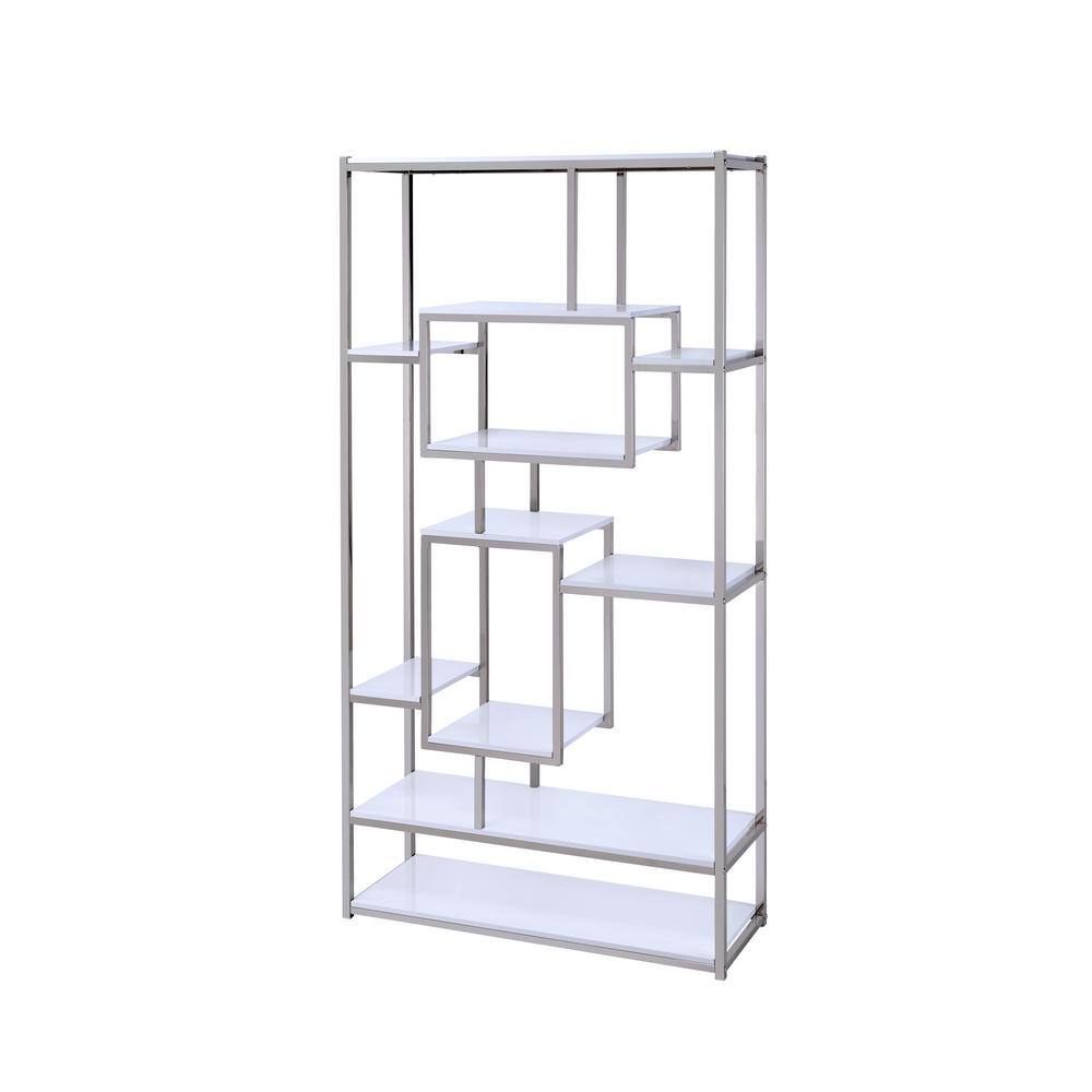 Steve Silver Alize 71 in. White and Chrome Multi Shelf Bookcase AZ250BW