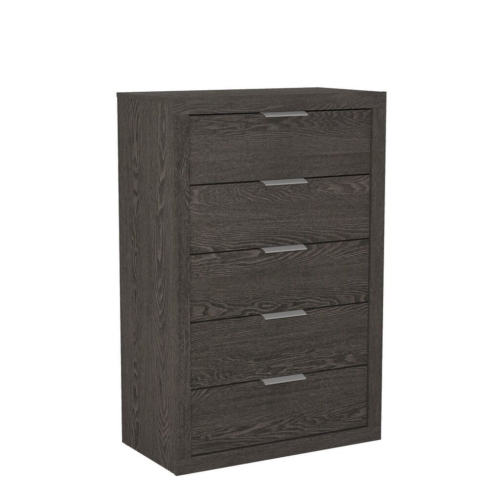 GALANO Harlowin 5 Drawer Dark Gray Oak Chest of Drawers 46.4 in. × 16.2 in. × 30.7 in.