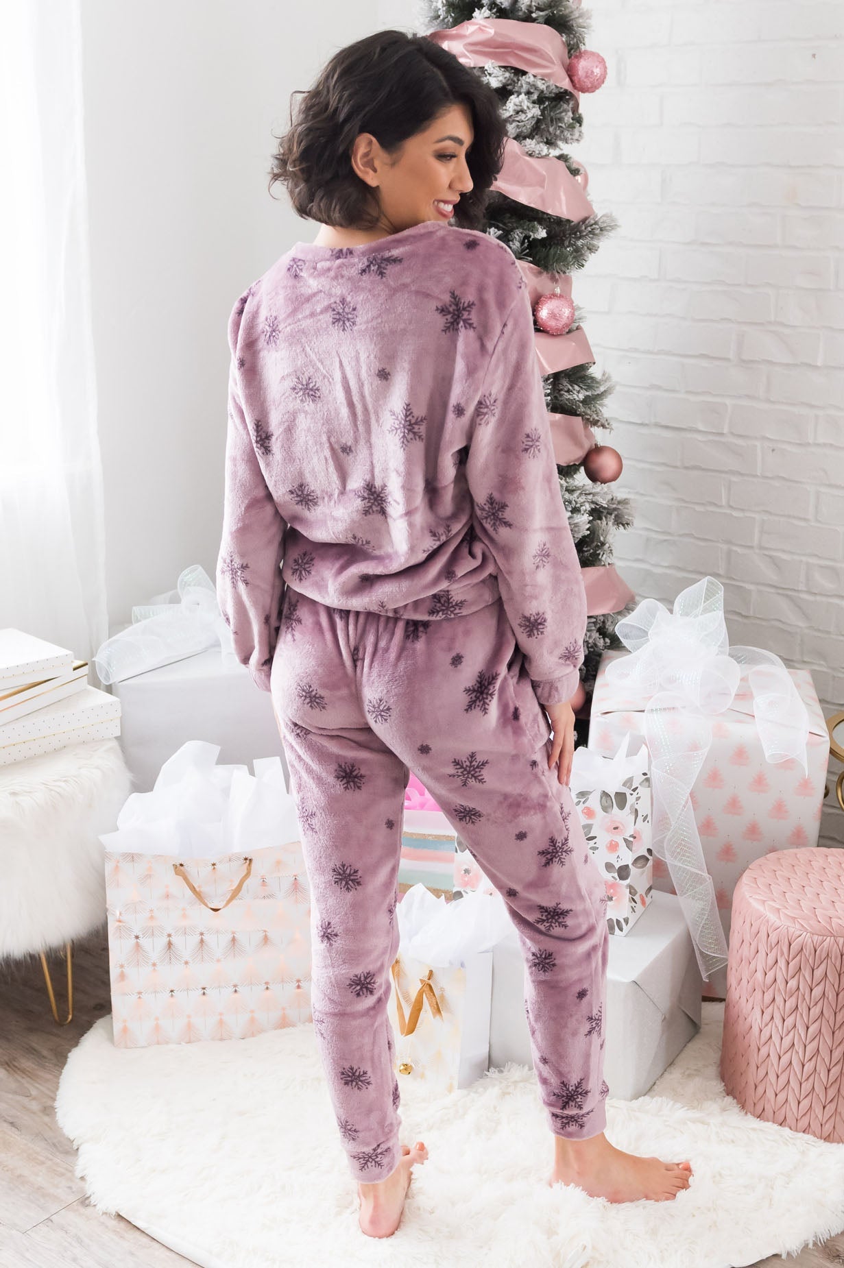 Sugarplum Snowflakes Modest Fuzzy Lounge Set