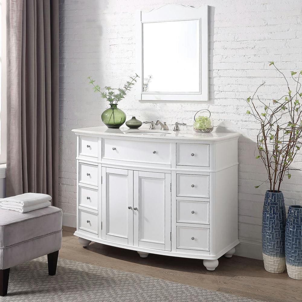 Home Decorators Collection Hampton Harbor 45 in W x 22 in D x 35 in H Freestanding Bath Vanity in White with White Marble Top