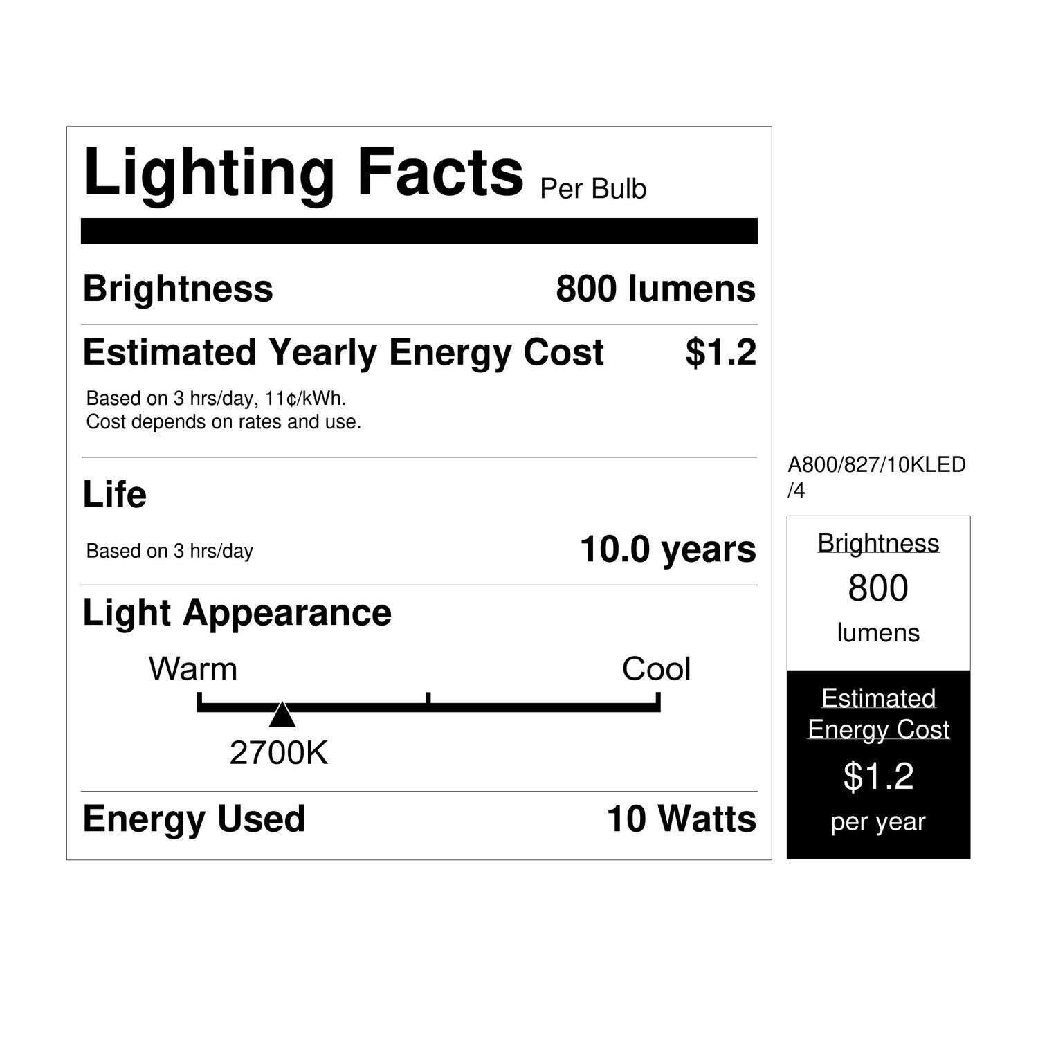 Feit LED A19 E26 (Medium) LED Bulb Soft White 60 Watt Equivalence 4 pk