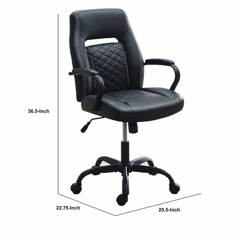 Ida 26 Inch Ergonomic Office Chair， Faux Leather Swivel Seat， Black， Gray