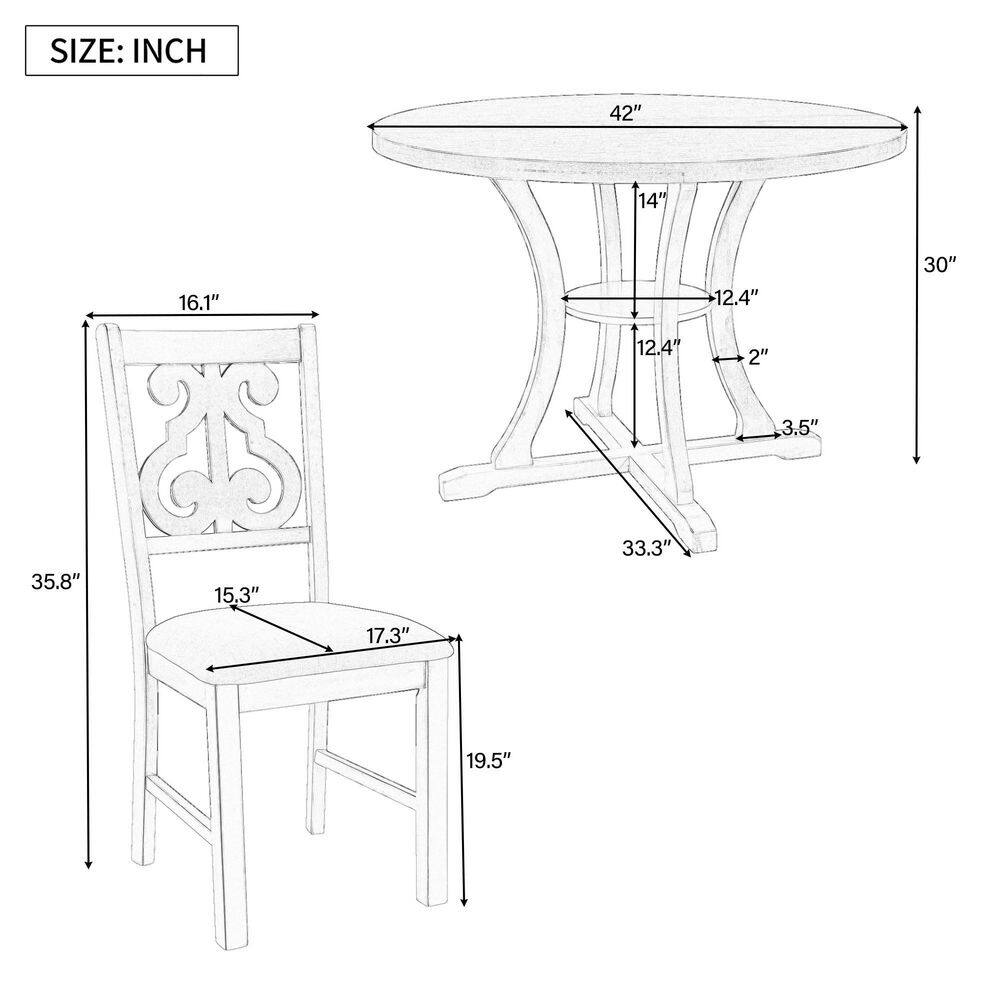 Delicately Crafted 5-Piece Round Antique Blue Wood Top Table Set Seats 4 with Hollow Chair Back ST-000056AAC