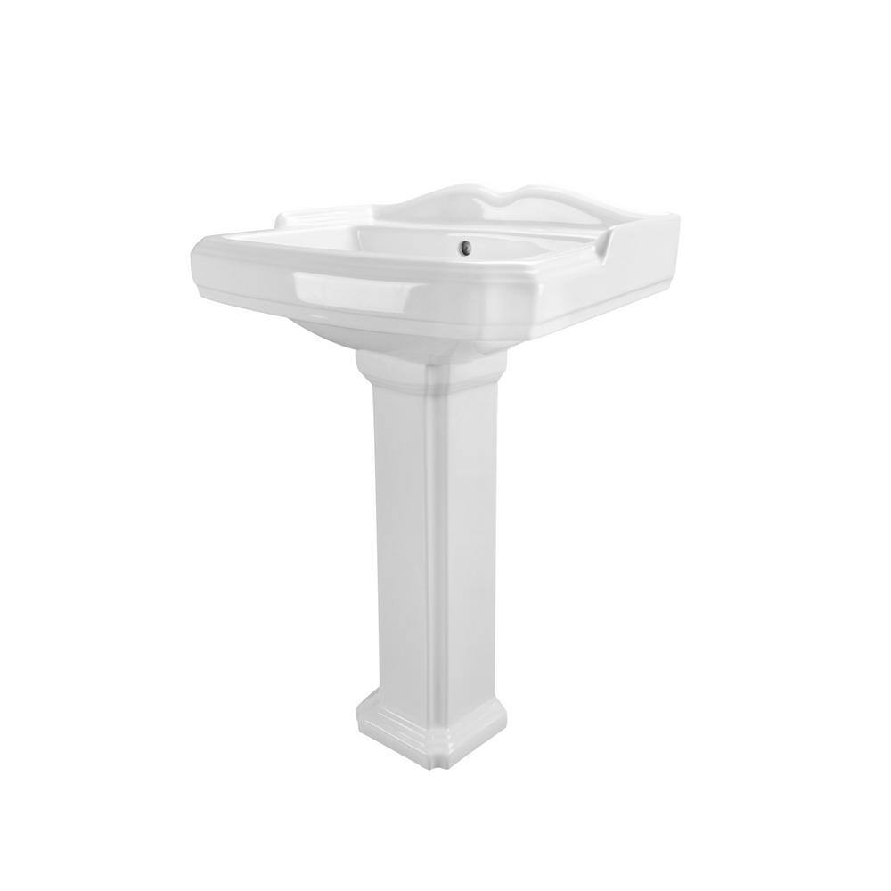 DEERVALLEY DeerValley Dynasty 26 34 in. Tall White Vitreous China Rectangular Pedestal Bathroom Sink With Overflow DV-1P522