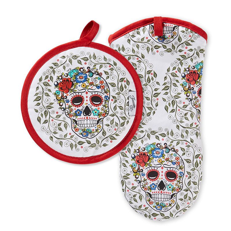 Fiesta Skull and Vine Oven Mitt and Pot Holder 2-pk.