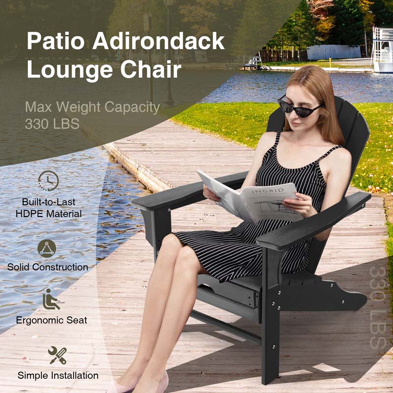 HDPE Adirondack Chair with Retractable Ottoman, Outdoor Chaise Lounge Chair for Lawn Pool Deck