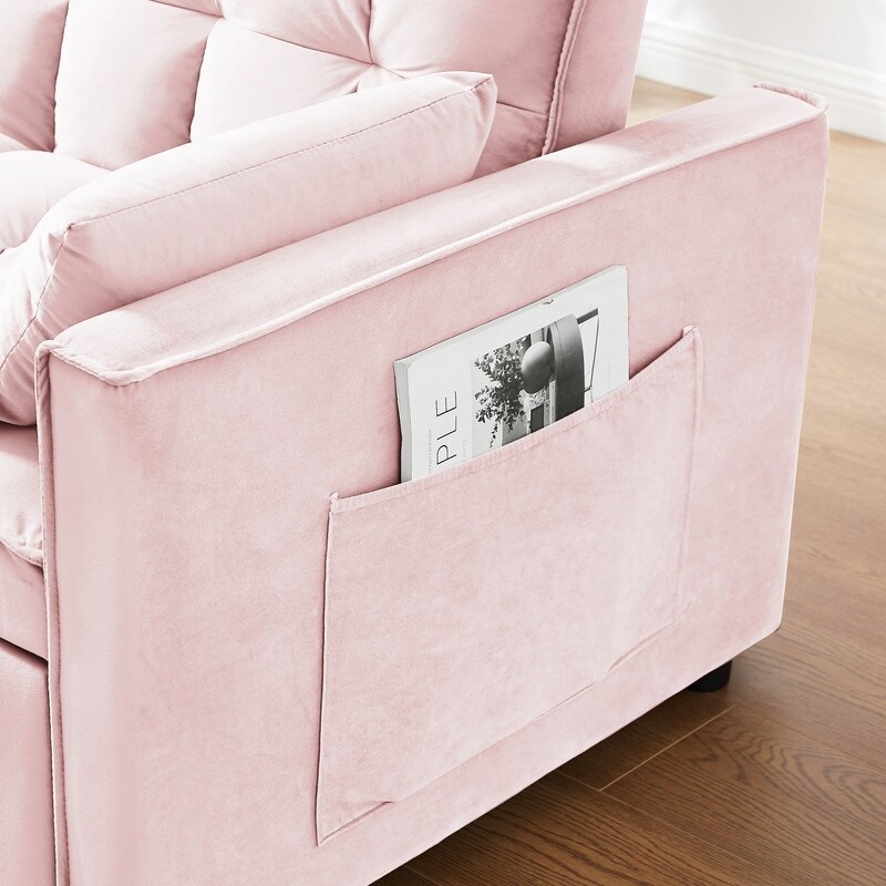 3 in 1 Convertible Sleeper Sofa with Pullout Bed  Pink