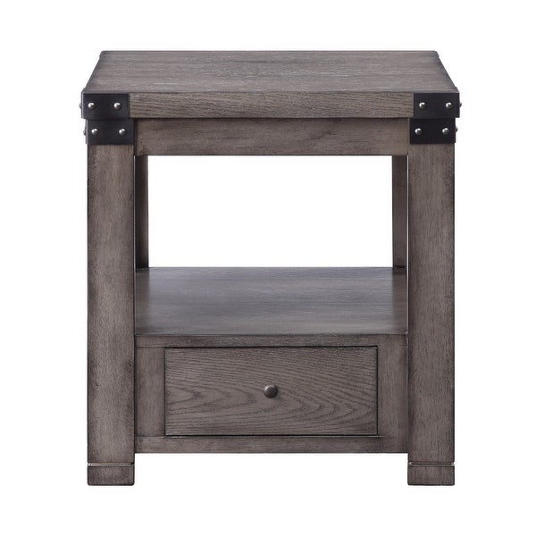 One Drawer Wooden End Table in Ash Gray Finish