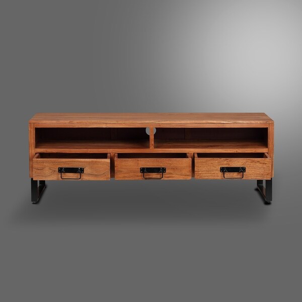 58''W Solid WoodandMetal Base TV Stand with 3 Storage Drawerand2 Shelf up to 65