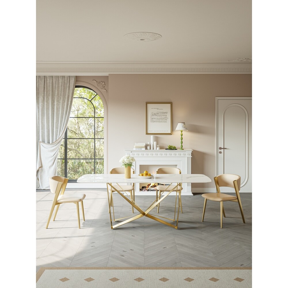 Modern Rectangular Slate Top Dining Table with Gold Pedestal