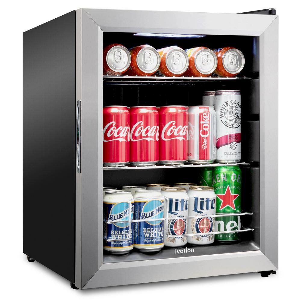 Ivation 17 in. 62 Can Freestanding Beverage Refrigerator Ultra Cool Mini Drink Fridge IVABC620SSWH