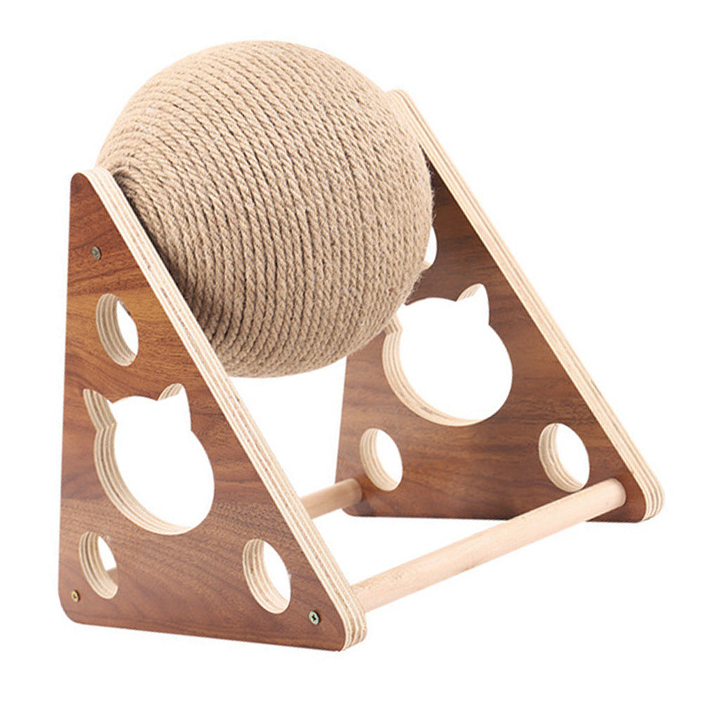 Homemaxs 1PC Wooden Cat Scratching Ball Sisal Rope Cat Climbing Stand Funny Cat Toy