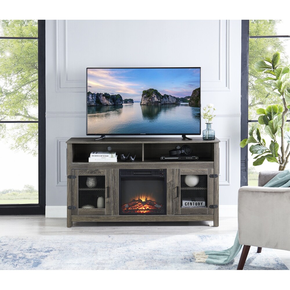 Modern Electric Fireplace TV Stand with Storage Cabinet and Adjustable Shelves for Living Room