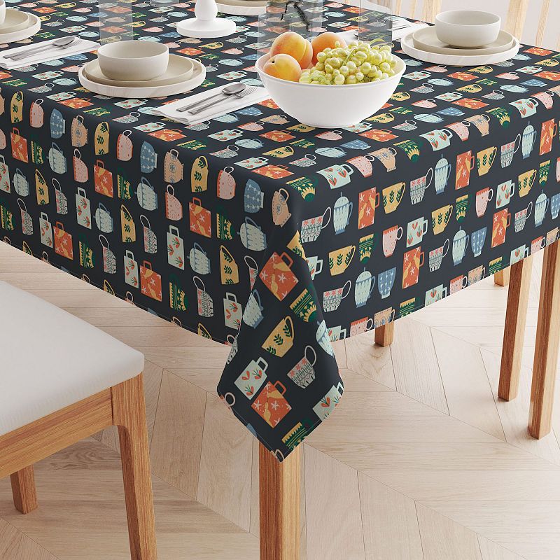 Square Tablecloth， 100% Polyester， 60x60， Decorated Ceramic Mugs