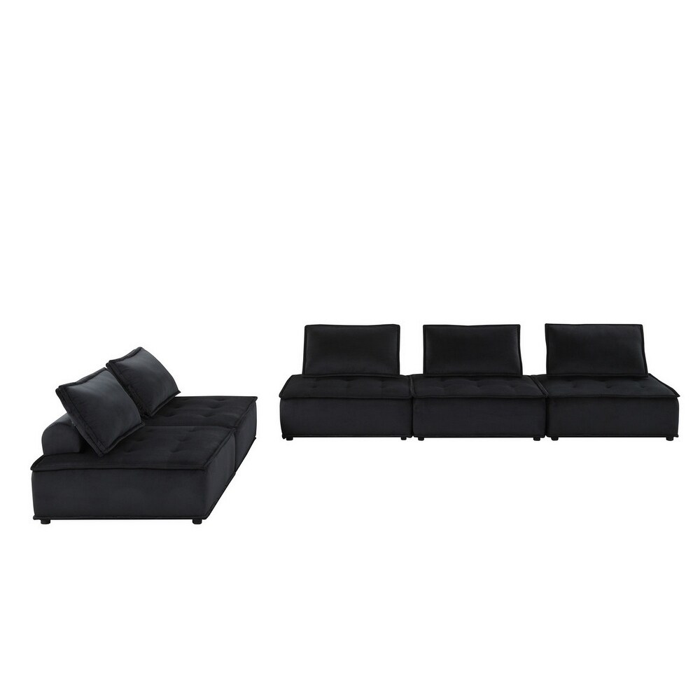 Alaya 120 Inch Tufted 5 Piece Sectional Sofa  Back Cushions  Black Velvet