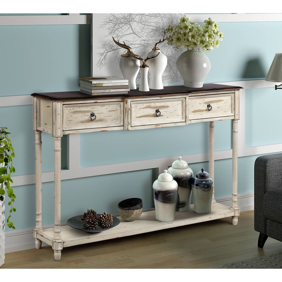 Classic Console Table  Turned Legs  amp3 Ample Drawers With Ring Pulls   French Country   Console Tables   by Decor Love  Houzz