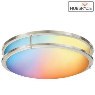 Commercial Electric 16 in. Smart Round RGB Color Selectable LED Brushed Nickel Flush Mount Powered by Hubspace DC016LEDHUB