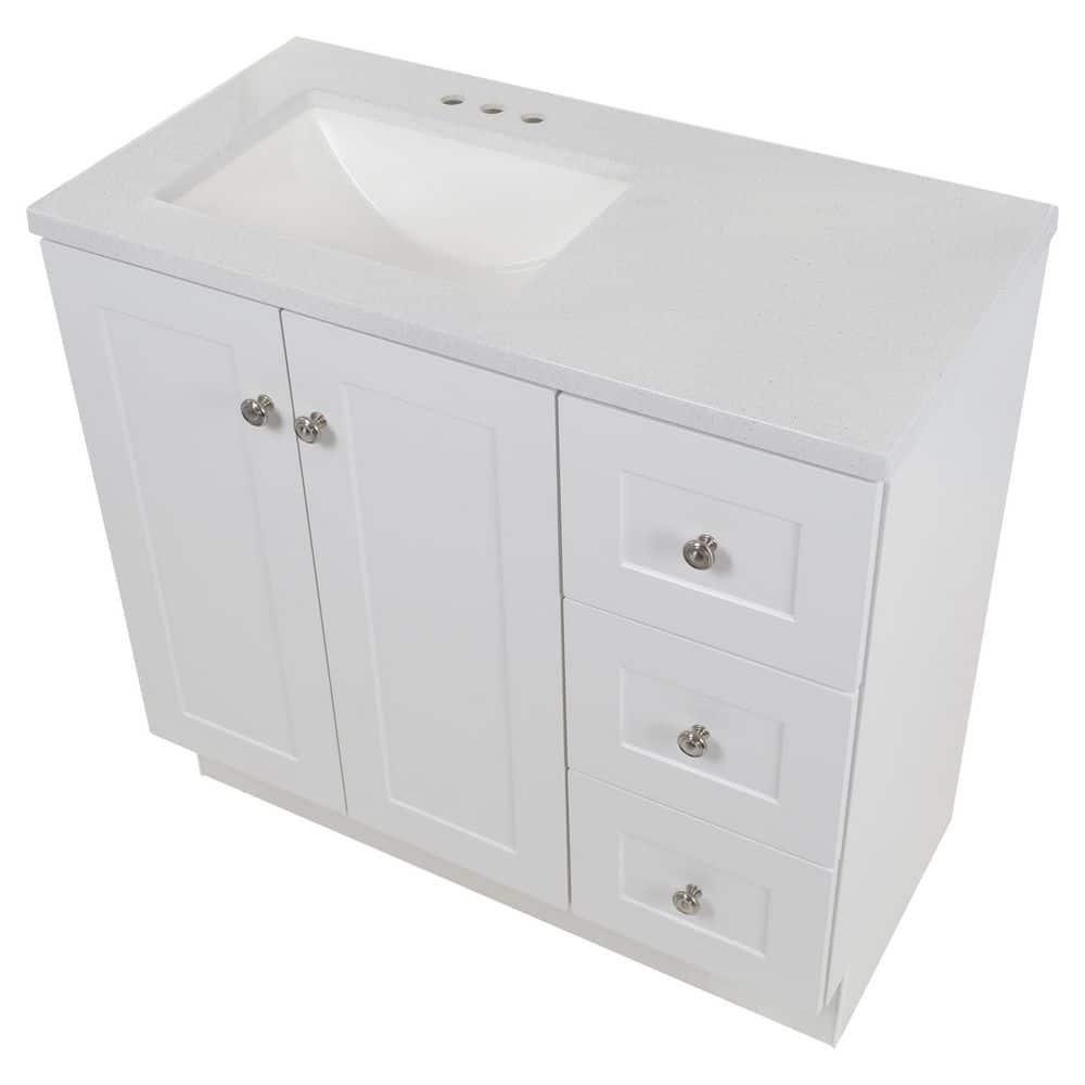 Glacier Bay Bannister 365 in W x 1875 in D x 3514 in H Bath Vanity in White with White Cultured Marble Top