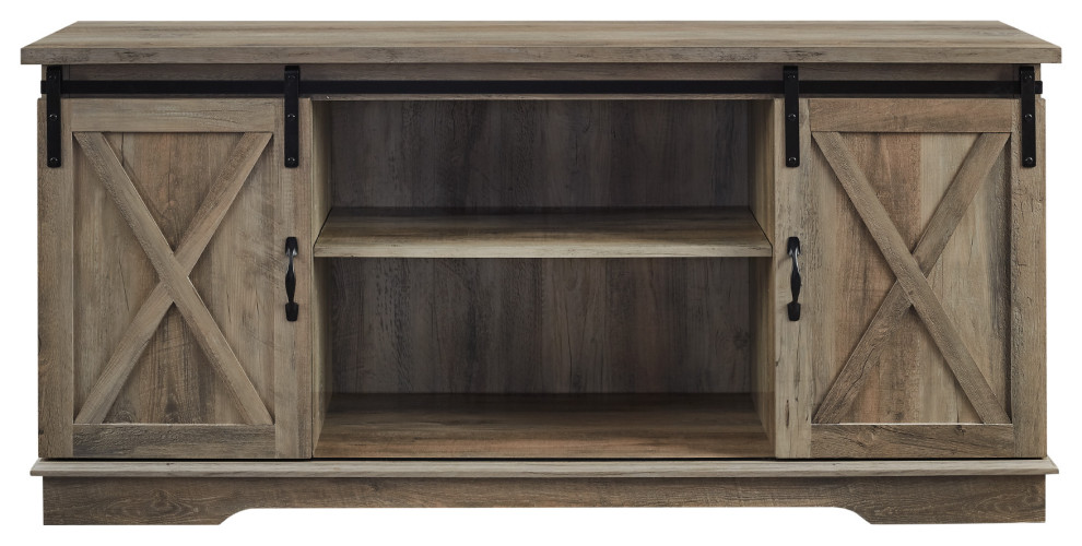 58 quotFarmhouse Sliding Barn Door TV Stand Media Console   Farmhouse   Entertainment Centers And Tv Stands   by Walker Edison  Houzz