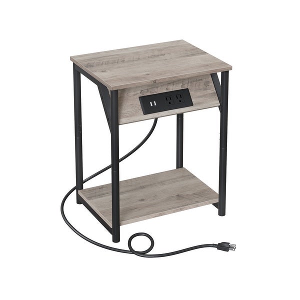 Side Table with Charging Station， End Table with USB Ports and Outlets， Nightstand for Living Room， Bedroom， Plug-in Series