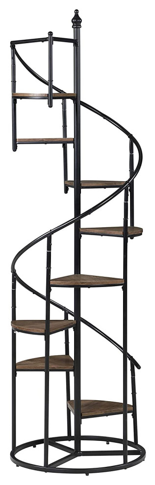 Unique Bookcase  Spiral Stair Design With Metal Frame  ampRustic Brown Shelves   Midcentury   Bookcases   by Decorn  Houzz