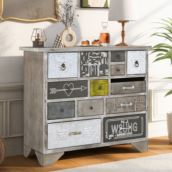 Modern Wooden Storage Cabinet with 13 Drawers and Colorful Pattern