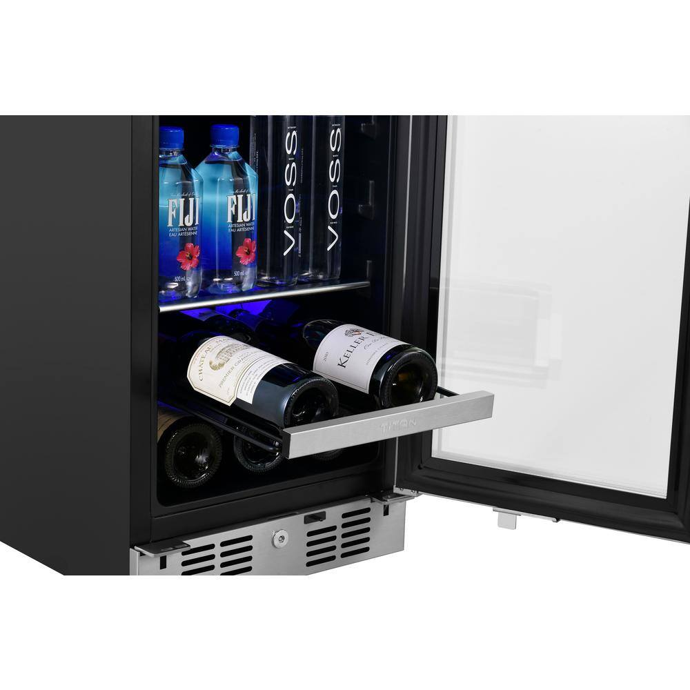 TITAN Signature 15 in. 48 Can and 7 Bottle Stainless Steel Single Door Single Zone Built-In Beverage and Wine Cooler SS-BW154807SZ