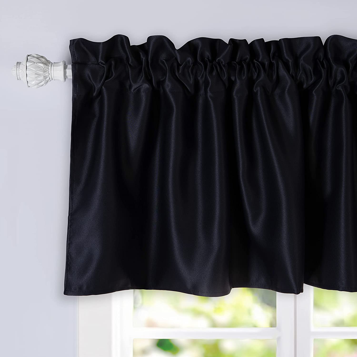 DriftAway Blackout Valance for Kitchen Window 18 Inch Length Rod Pocket Thermal Insulated Window Treatment for Living Room Bathroom Basement 52x18 Inch Solid Black 2 Pack