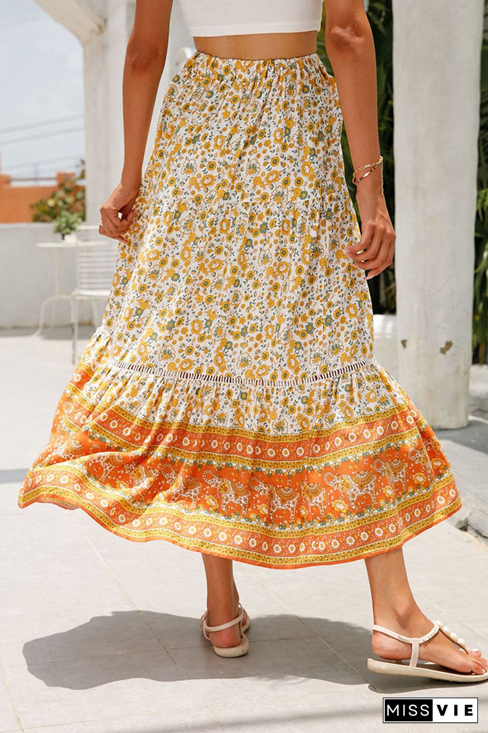 High Waist Bohemia Floral Prnit Skirt Dress