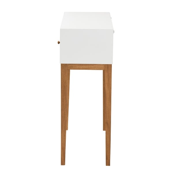 Odile Mid-Century Modern Two-Tone Natural Brown and White Bayur Wood 1-Drawer Console Table