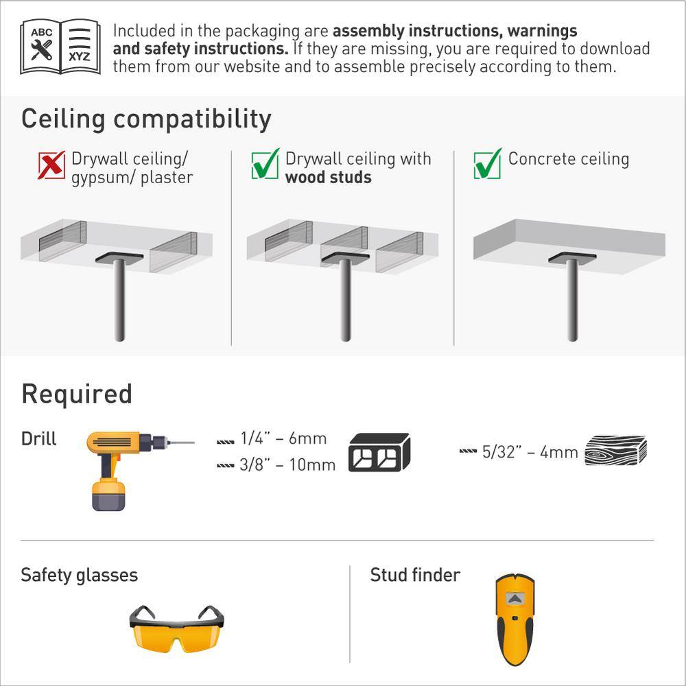 Barkan a Better Point of View Barkan 29 in. to 65 in. Full Motion - 3 Movement Flat  Curved TV Ceiling Mount White  Black Telescopic Adjustment 3500.W