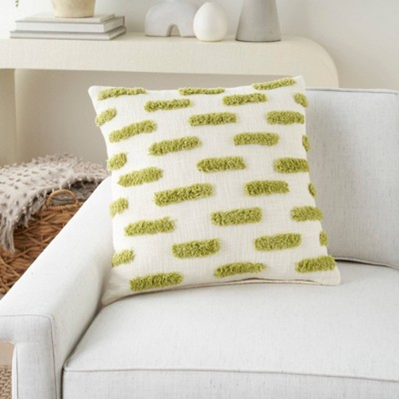 18x18 Life Styles Lines Tufted Square Throw Pillow Lime - Mina Victory