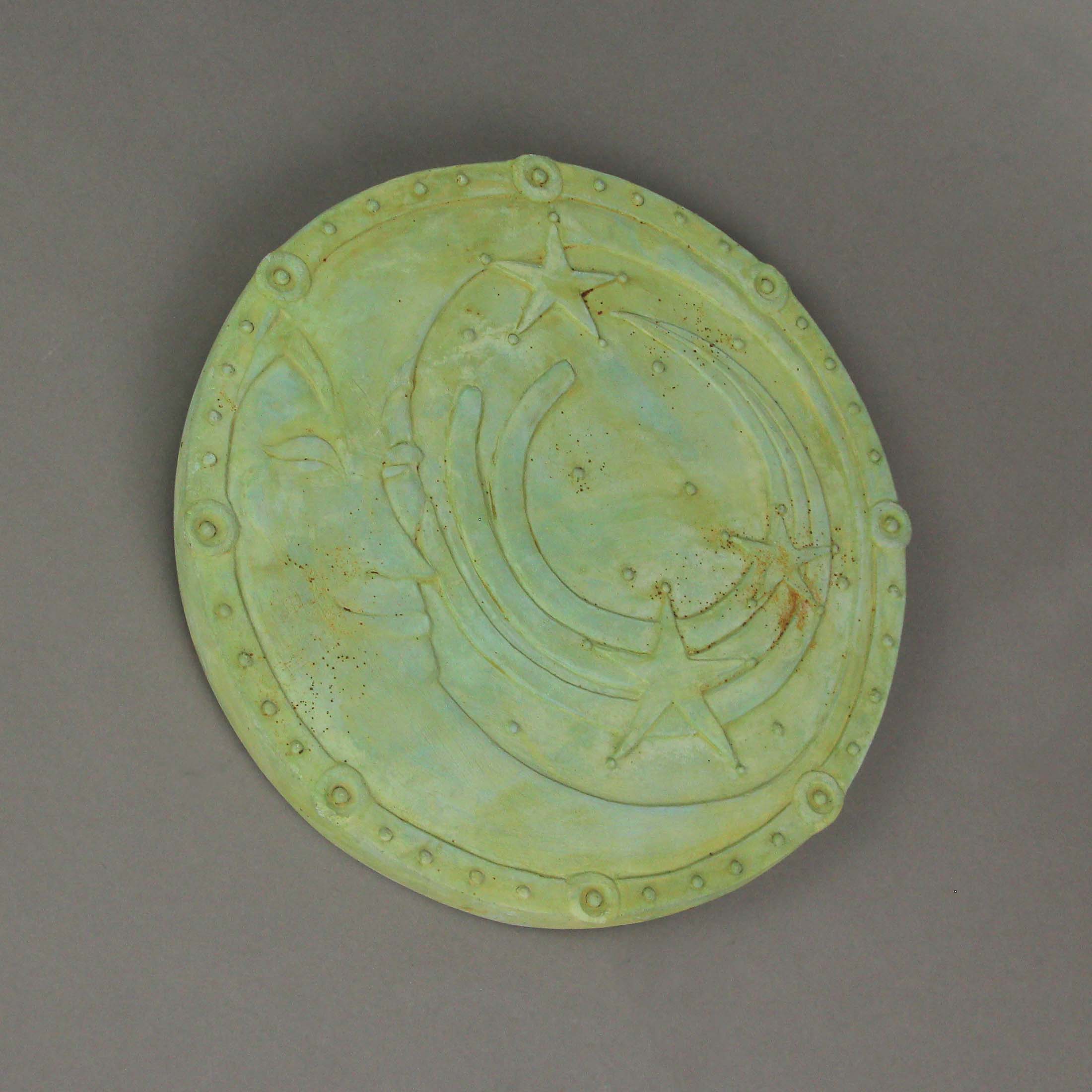 Things2Die4 Celestial Moon and Stars Design Verdigris Finish Round Cement Step Stone 10 Inch