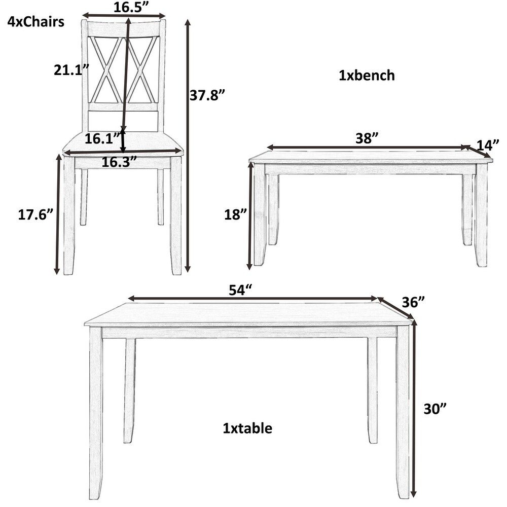 Rectangular 6 Piece Soild Wood Dining Table Set with Chairs   Bench