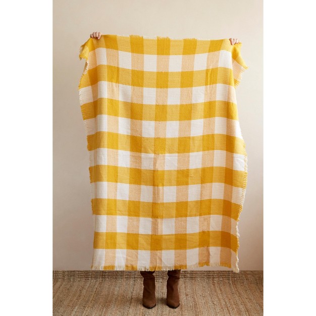 Shiraleah Yellow Two Sided Plaid Sierra Throw Blanket